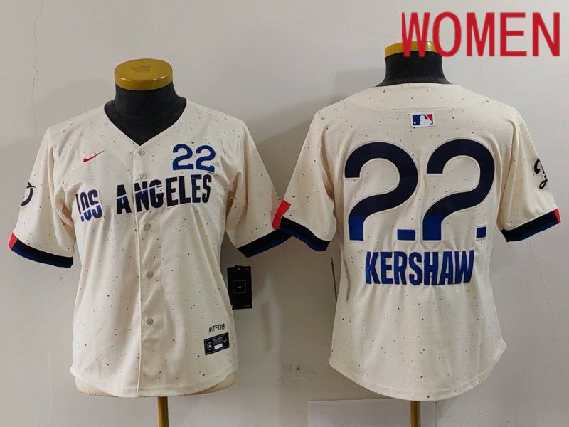 Women Los Angeles Dodgers #22 Kershaw Cream Fashion Nike Game MLB Jersey style 703